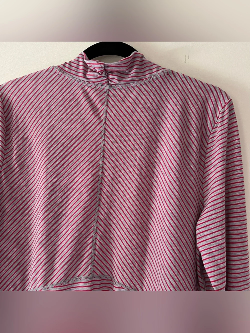 L.L. Bean Red & Gray Striped Open-Front Draped Cardigan